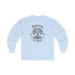 T-shirt à manches longues bleu clair avec un motif d'arbre et le texte Enraciné en Christ.