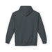 Vue arrière d'un sweat à capuche gris foncé pour femme avec une coupe décontractée.
