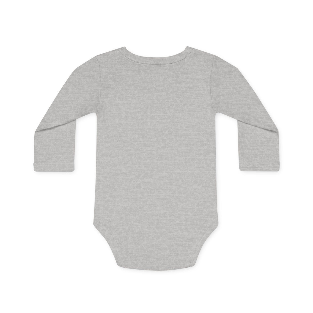 Dos d'un body bébé gris chiné à manches longues en coton bio, vue arrière.