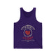Débardeur violet pour homme avec un motif de cœur entouré d'épines et un texte religieux en français.