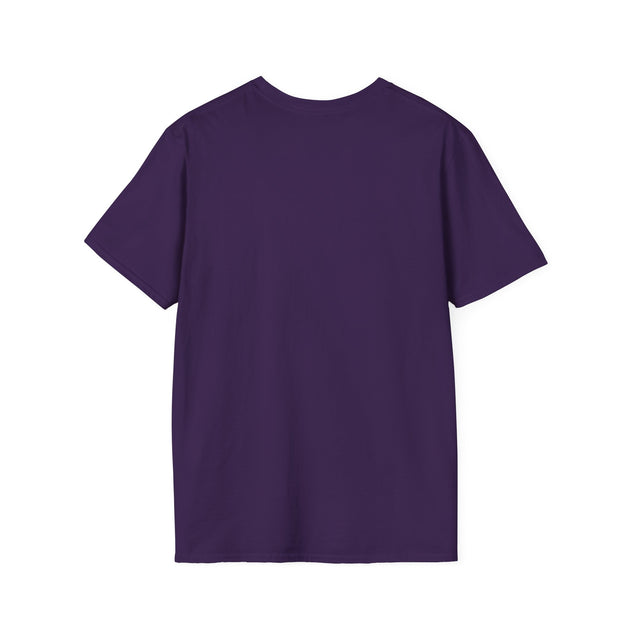 T-shirt pour femme à manches courtes de couleur violette, présenté de dos sur fond blanc.