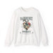 Sweat-shirt blanc à col rond avec une illustration de cœur floral et des inscriptions en français.