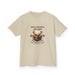 T-shirt beige pour enfant avec une illustration de cerf et le texte biblique Psaume 42:2.