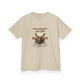 T-shirt beige pour enfant avec une illustration de cerf et le texte biblique Psaume 42:2.