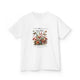 T-shirt blanc pour enfant orné d'un motif floral vintage, de papillons et d'un texte inspirant.