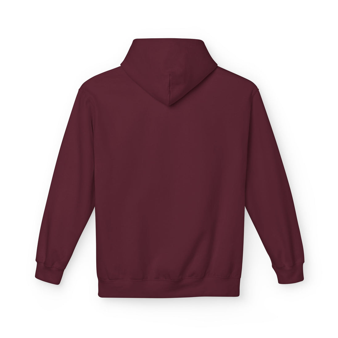 Vue arrière d'un sweat à capuche pour femme de couleur bordeaux avec une coupe décontractée.