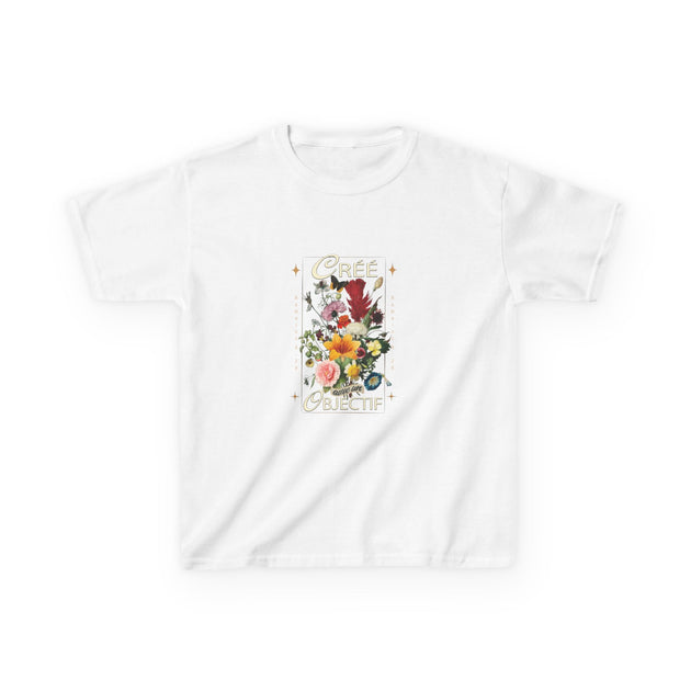 T-shirt blanc enfant avec bouquet de fleurs vintage et texte Créé avec un Objectif.