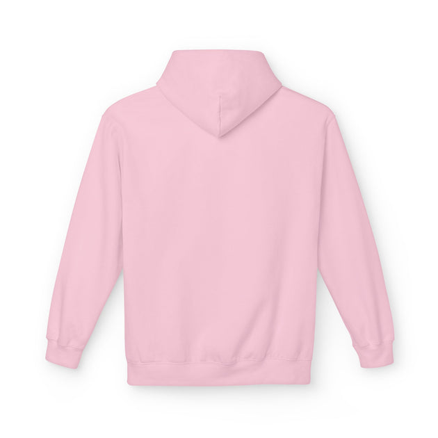 Sweat à capuche rose pour femme vu de dos, avec une coupe classique et une poche kangourou.
