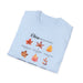 T-shirt bleu clair pour femme orné de feuilles d'automne et de messages chrétiens inspirants.