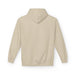 Vue arrière d'un sweat à capuche beige uni pour femme avec une coupe décontractée.