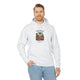 Sweat à capuche blanc pour homme avec illustration de désert et verset biblique Colossiens 1:16-17.