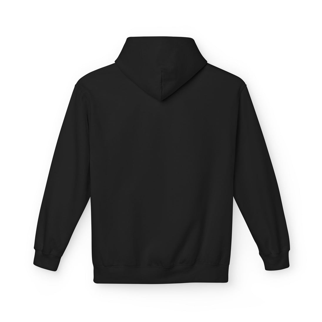 Vue arrière d'un sweat à capuche noir uni pour femme avec une coupe décontractée.