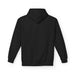 Vue arrière d'un sweat à capuche noir uni pour femme avec une coupe décontractée.