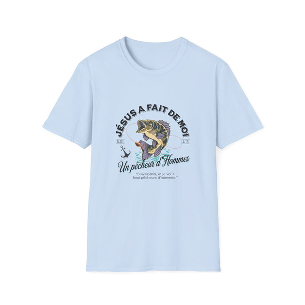 T-shirt bleu clair pour homme avec une illustration de poisson et le texte Jésus a fait de moi.