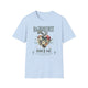 T-shirt bleu clair pour homme avec un motif central représentant un cœur floral et religieux.