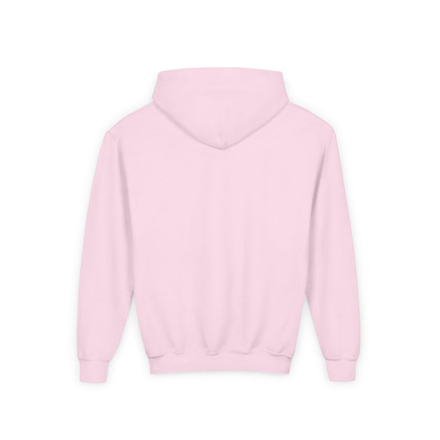 Sweat-shirt à capuche rose pour enfant, vu de dos, avec une coupe classique et confortable.