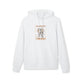 Sweat à capuche blanc en coton bio avec une illustration chrétienne sur la poitrine.