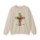 Sweat-shirt beige pour femme orné d'une croix florale avec une colombe et l'inscription chrétienne.