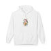 Sweat à capuche blanc pour femme avec un motif floral et l'inscription Créée avec un objectif.