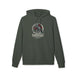Sweat à capuche vert olive avec une illustration de corbeau et des roses sur la poitrine.