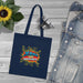 Tote bag bleu marine en coton avec une illustration style comics Jésus est mon superhéros.