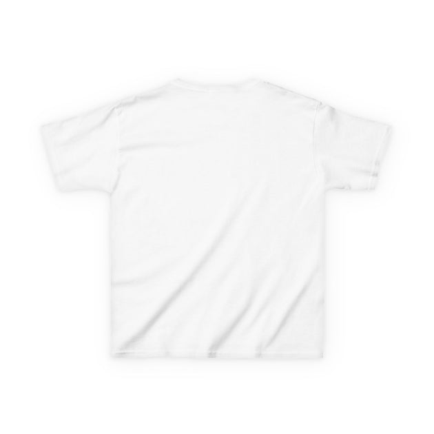 Dos d'un t-shirt blanc en coton épais pour enfant, coupe classique et col rond.