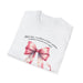 T-shirt blanc pour femme orné d'un nœud rose aquarelle et de l'inscription Tout don excellent.