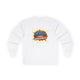 T-shirt blanc à manches longues pour homme avec un motif graphique inspiré des bandes dessinées.