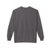 Vue arrière d'un sweatshirt gris foncé à manches longues avec une coupe décontractée.