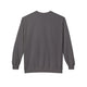 Vue arrière d'un sweatshirt gris foncé à manches longues avec une coupe décontractée.
