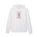 Sweat à capuche blanc en coton bio avec une illustration chrétienne sur la poitrine.