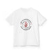 T-shirt blanc pour enfant avec une impression centrale représentant une main rouge entourée d'épines.