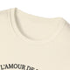 T-shirt femme en coton chiné beige avec une encolure ronde côtelée.
