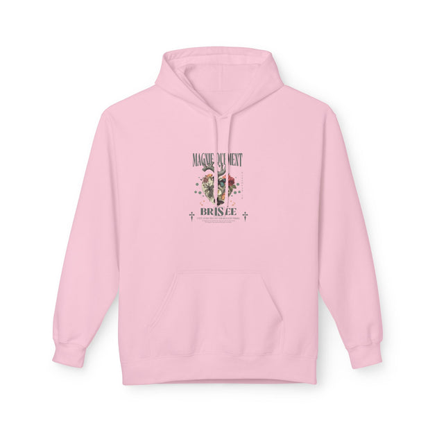 Sweat à capuche rose pour femme avec un motif floral en forme de cœur et un message spirituel.