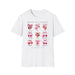 T-shirt blanc pour femme orné d'illustrations aquarelles de fruits et de nœuds roses.