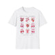 T-shirt blanc pour femme orné d'illustrations aquarelles de fruits et de nœuds roses.