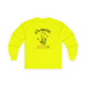 T-shirt jaune fluo à manches longues avec une empreinte de main et un texte religieux imprimé.