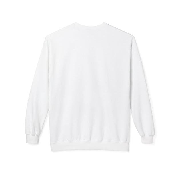 Sweatshirt blanc à col rond pour femme avec manches longues et finitions côtelées.