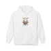 Sweat à capuche blanc pour femme avec un motif de cerf et une inscription religieuse.