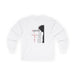 T-shirt blanc à manches longues avec une illustration de Jésus et des inscriptions en français.