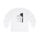 T-shirt blanc à manches longues avec une illustration de Jésus et des inscriptions en français.