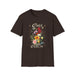 T-shirt marron pour femme orné d'un bouquet de fleurs vintage et de l'inscription Créé avec un objectif.