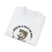 T-shirt blanc plié avec une illustration de poisson, une ancre et le texte Jésus a fait de moi.