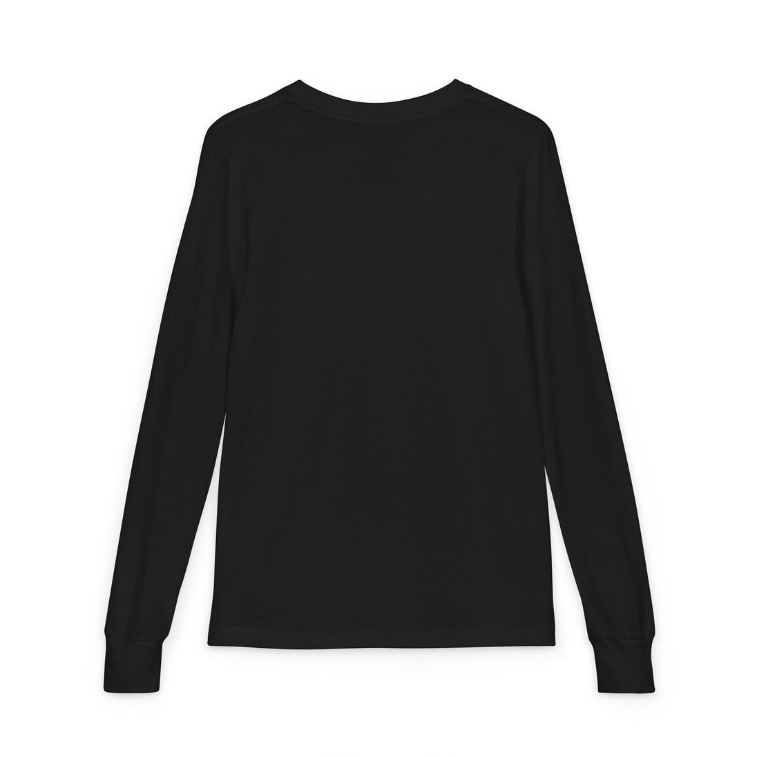 T-shirt noir à manches longues pour enfant avec poignets côtelés, vu de dos.