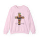 Sweat-shirt rose pâle pour femme orné d'une croix florale et de l'inscription Tout est accompli.