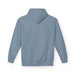 Vue arrière d'un sweat à capuche bleu uni pour femme avec une coupe décontractée.