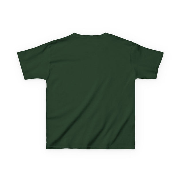 T-shirt pour enfant de couleur vert foncé vu de dos.