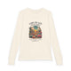 T-shirt à manches longues beige pour enfant avec une illustration de désert et un texte religieux.