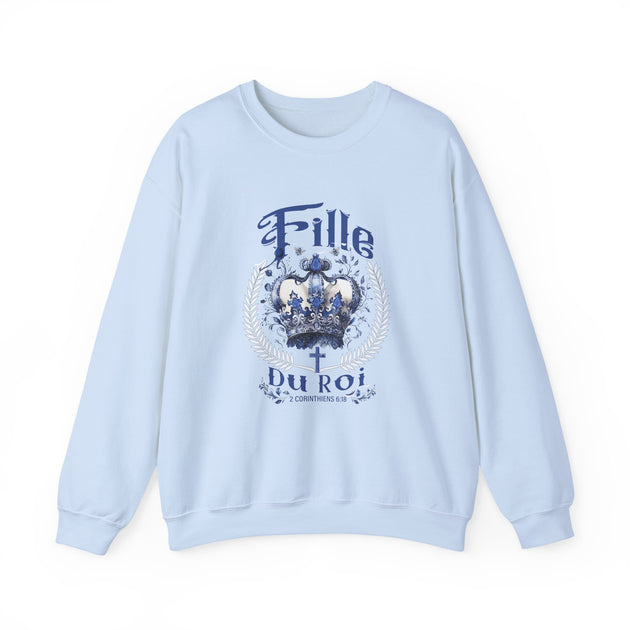 Sweat-shirt bleu clair pour femme avec une couronne et l'inscription Fille du Roi.