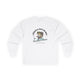 T-shirt blanc à manches longues avec une illustration de poisson et un message religieux.